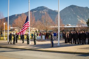 Why do we celebrate Veteran Day on November 11 like at this flag raising at the Ogden-Weber Applied Technology College? That was the daywhen an armistice, or temporary cessation of hostilities, between the Allied nations and Germany went into effect on the eleventh hour of the eleventh day of the eleventh month in 1918