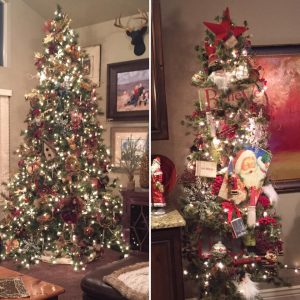 A Christmas tree tradition of two trees, one fancy and one for the kids.