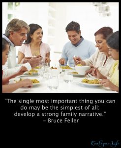 Bruce Feiler said, "The single most important thing you can do with your family may be the simplest. Develop a strong family narrative."