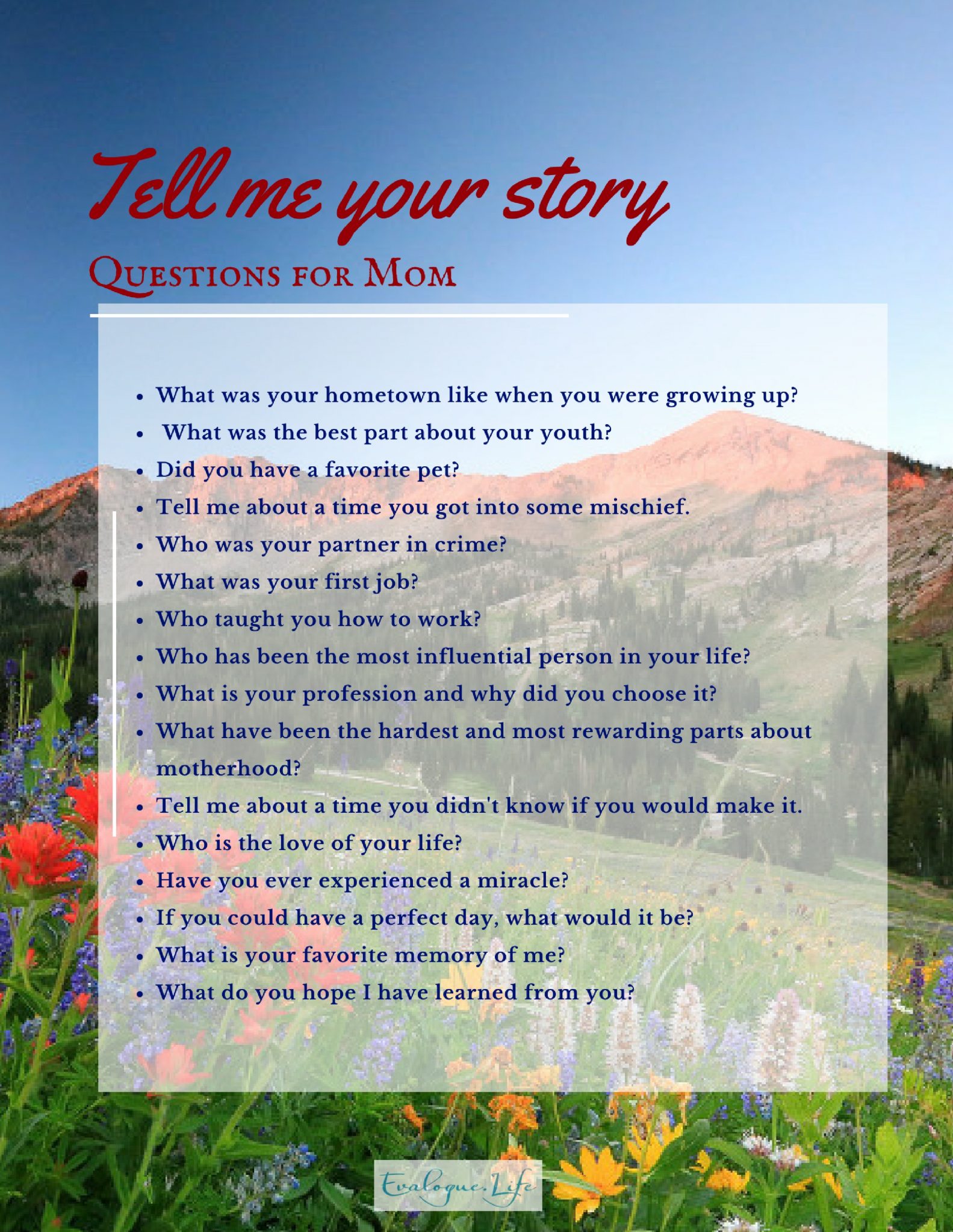 Questions To Ask Mom Printable Tell Your Story With Evaloguelife 