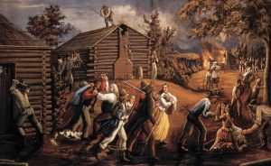Hauns Mill by C.C.A. Christensen - painting of the mob scene attacking Mormon settlers