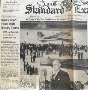 Ogden Standard Examiner clipping from the opening of the Ogden Hinckley Airport - digitized from the University of Utah special collections