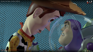 Buzz and Woody from Toy Story 1 get in their first big fight and Woody shouts, "You are a TOY!"