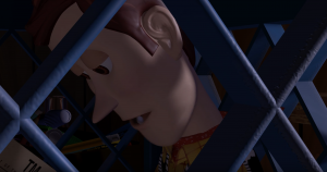 Woody is trapped under a crate and admits that Buzz is a cool toy. "Why would Andy want me?" This is Woody's darkest hour.