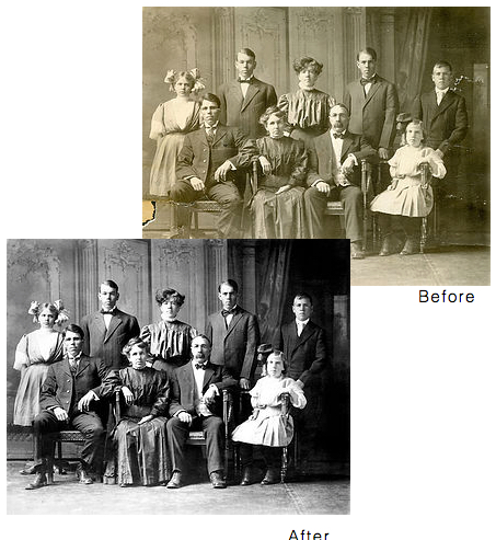 Before and after images of restored photos.