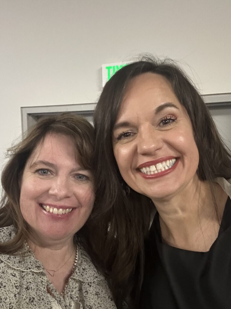 Rachel Trotter (me) and Rhonda Lauritzen before our in-person talk (RootsTech 2025)