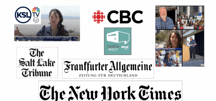 Image shows logos and thumbnails of worldwide media who have interviewed and featured Rhonda Lauritzen about the data center project in Utah, including by the New York Times, CBC, FAZ, Salt Lake Tribune, Radio West, and KSL Television